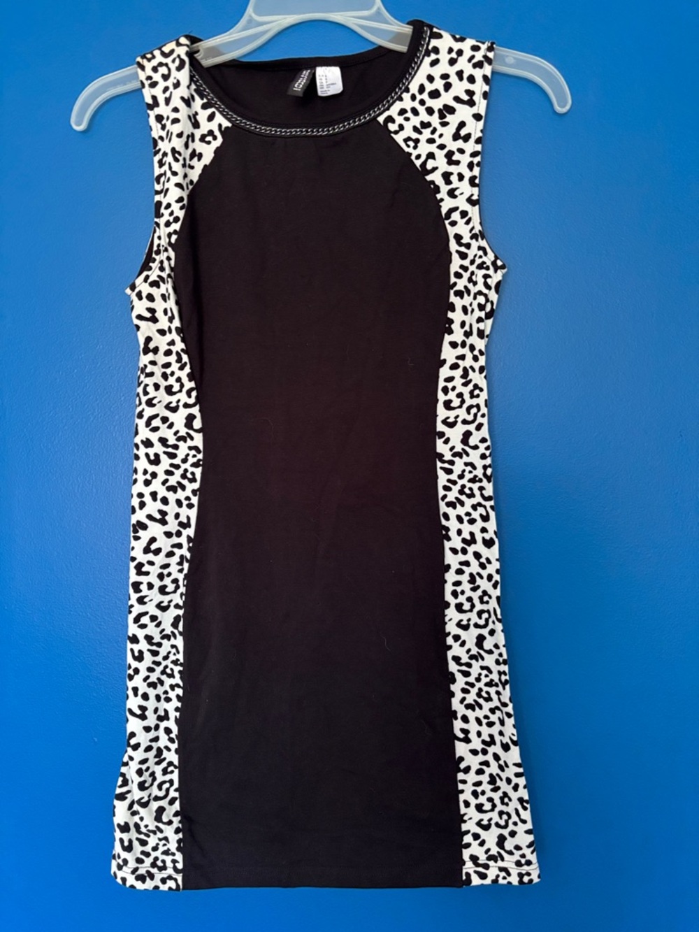 Divided H&M Black Tank Dress with White/Black Leopard Side Panels size s NWT